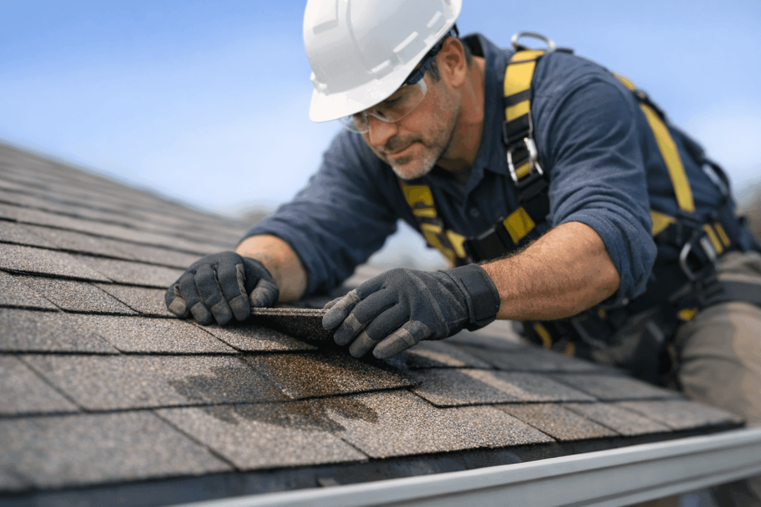 Close-up of water stain on ceiling under roof leak