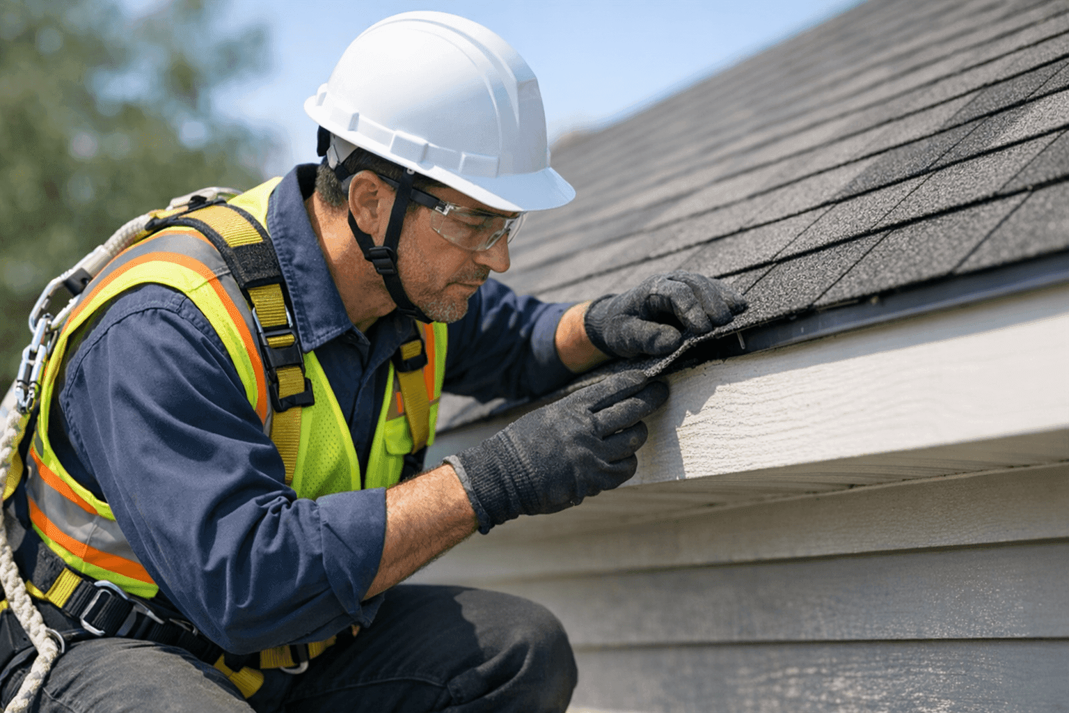 Technician inspecting roof for pest entry points